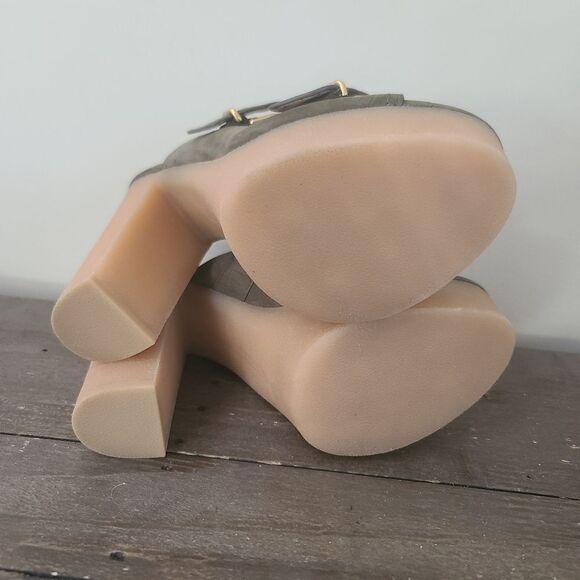 VERONICA BEARD GARRICK DUAL BUCKLE PLATFORM SANDALS Olive Green Size 8.5 New - Picture 8 of 10